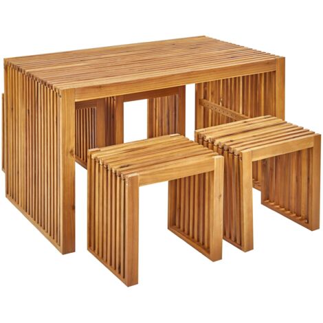 Ensemble de Salle à Manger Intérieur et Extérieur Table et 4 Tabourets en Bois d'Acacia Bellano (1/5)