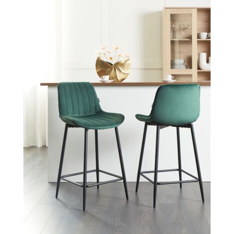 Lot De 2 Chaises De Bar Beliani Velours Beige Et Fer – Style Rétro Pour Salon