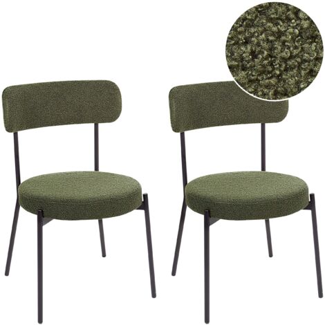 2 Chaises De Cuisine En Chenille Rembourrées - Pieds Métal, Sans Accoudoirs, Vert Et Autres Couleurs - 4