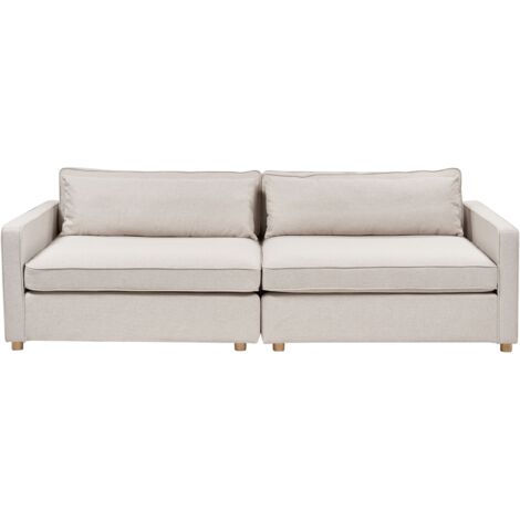 Canapé Moderne 3 Places avec Accoudoirs Tissu Beige et Pieds en Bois Vinstra (1/5)