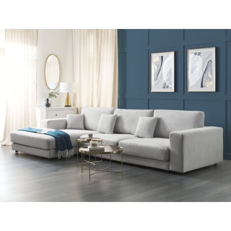 Canapé 4 Places Angle à Droite Style Moderne Minimaliste en Tissu Gris Clair Lofoten
