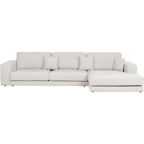 Canapé 4 Places Angle à Gauche Style Moderne Minimaliste en Tissu Blanc Lofoten