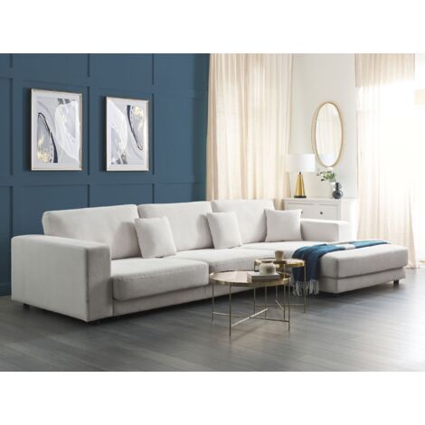Canapé 4 Places Angle à Gauche Style Moderne Minimaliste en Tissu Blanc Lofoten