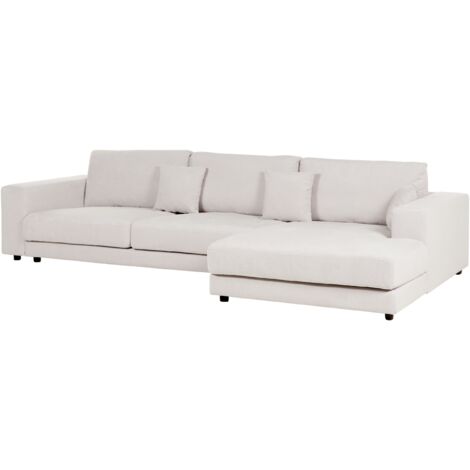 Canapé 4 Places Angle à Gauche Style Moderne Minimaliste en Tissu Blanc Lofoten