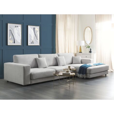 Canapé 4 Places Angle à Gauche Style Moderne Minimaliste en Tissu Gris Clair Lofoten