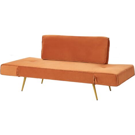 Canapé-lit Moderne Velours Orange Saarela - 2 Places Avec Accoudoirs Réglables