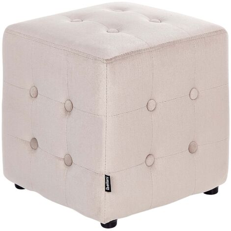 Pouf en Velours Repose-Pieds Tabouret Capitonné Cube Chambre à Coucher Salon Beige Clair Wisconsin (1/5)