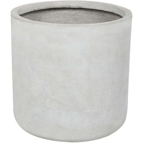 Cache-pot Extérieur Rond En Fibre D'argile Beige 26x26x25 Cm - Résistant Aux Intempéries, Avec Trou De Drainage