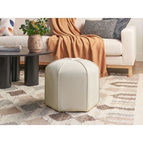 Pouf Rond de Chambre Salon Moderne Repose-Pieds en Velours Beige Clair ...