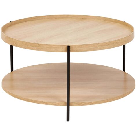 Table Basse Ronde Moderne Cadre Métallique et Étagère Ronde Bois Clair Lander (1/5)