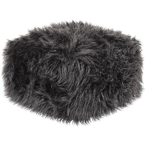 Pouf en Fausse Fourrure EPS Carré Motif Uni Noir Mukki (1/5)