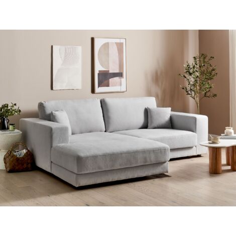 Canapé 3 Places Angle à Droite Style Moderne Minimaliste en Tissu Gris Clair Lofoten