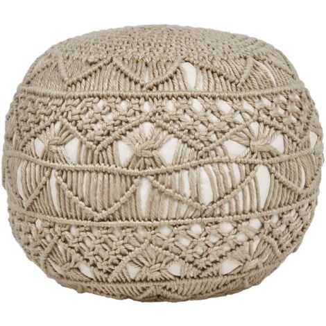 Pouf d'Extérieur Matière Synthétique 50 x 50 x 30 cm Tissé à la Main Accessoires de Jardin Beige Aadhi (1/5)