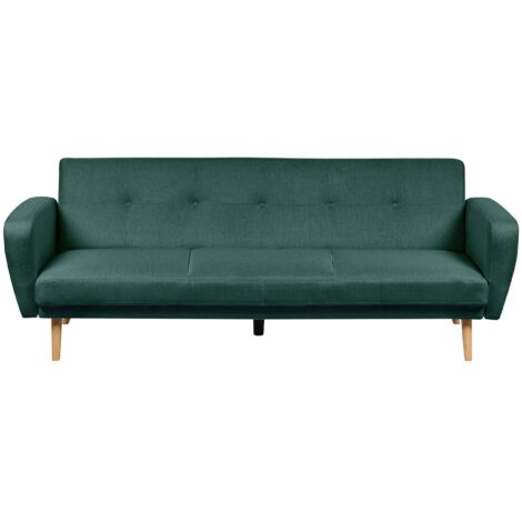 Canapé-lit 2 Places Convertible Silda – Velours Vert, Design Rétro, Beliani