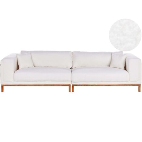 Canapé 3 Places Beliani VISKAN Tissu Chenille Blanc Cassé - NEUF