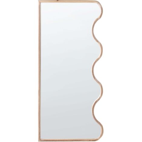 Miroir Mural Avec Cadre En Arc En Bois - 90x60 Cm, Verre Clair Sans Distorsion, Pour Salon, Chambre, Salle De Bain (Naturel)