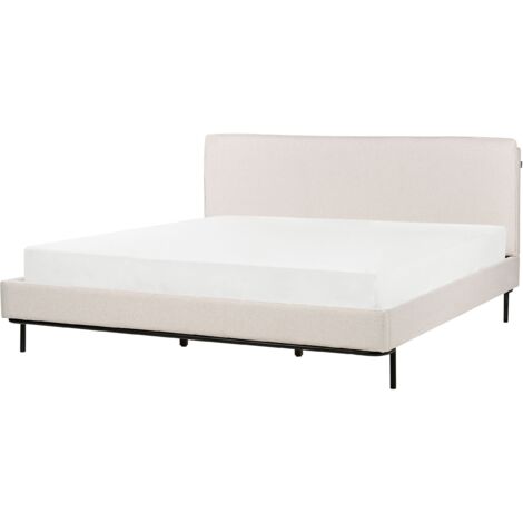 Lit Double Moderne avec Tête de Lit et Sommier Lattes 180 x 200 cm en Tissu Rembourré Beige Crème Corio (1/5)