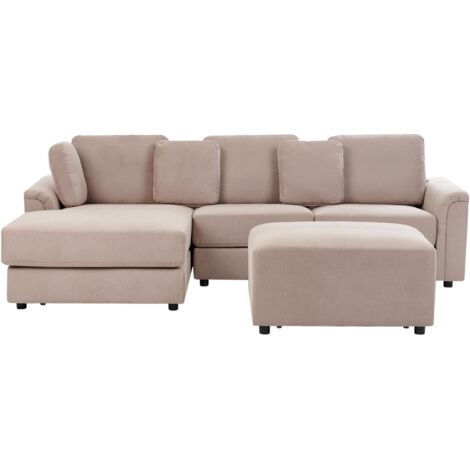 Canapé d'Angle à Droite Moderne avec Pouf Ottoman en Tissu Taupe Kohlo (1/5)