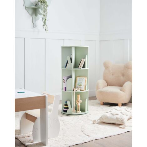 Bibliothèque Rotative 3/4 Niveaux OHMG - Dimensions 40x40x97 Cm, MDF, Rotation 360°, Capacité 10 Kg Par étagère, Pour Enfant, Salon, Bureau