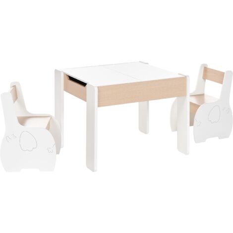 Relaxdays Ensemble Mobilier Enfants 3 Pièces - Table Et 2 Chaises Avec Rangements, Blanc-Beige