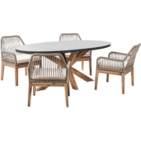 Ensemble de Salle à Manger en Béton 4 Places Base en Bois d'Acacia Mobilier de Jardin avec Chaises Gris et Beige Oristano/Olbia (1/5)