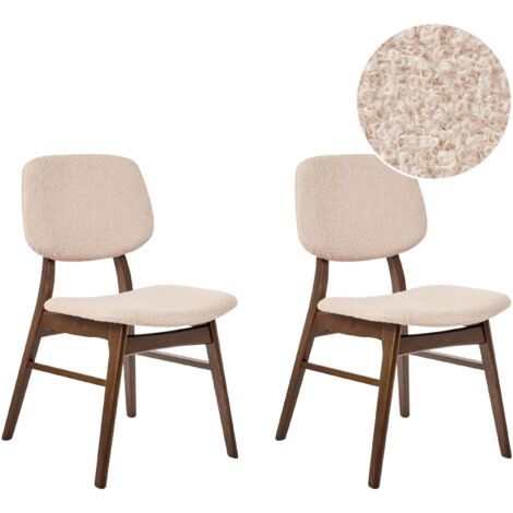 Beliani – Lot de 2 chaises de salle à manger rétro – Assise en tissu bouclé beige clair – Structure en bois d'hévéa marron – Hauteur 81 cm (1/5)