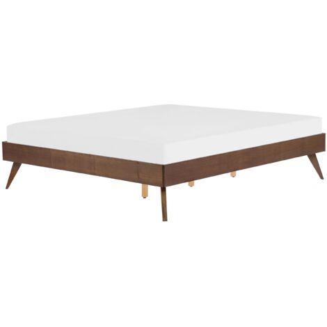 Cadre de Lit Double Moderne Placage de Bois de Frêne Foncé Sommier à Lattes MDF 160 x 200 cm Berric (1/5)
