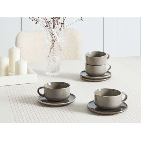 Tasses à Café Yundu - Lot De 4 Avec Soucoupes - Céramique Mate - 290ml - Couleurs Assorties