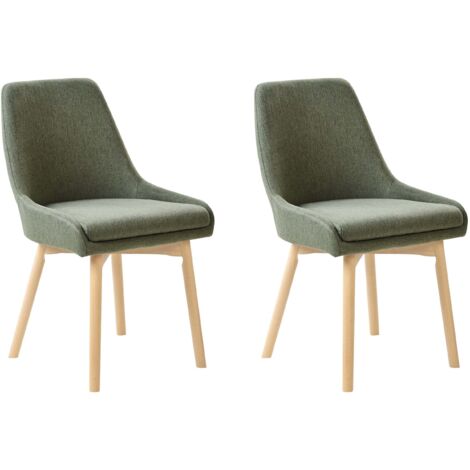 Lot de 2 Chaises de Salle à Manger Pieds Bois Massif Siège Rembourré en Tissu Polyester Vert Foncé Melfort (1/5)