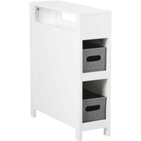 Armoire Salle De Bain Étroite HOMCOM - 4 Niveaux De Rangement, Placard Fermé, Étiquette Chêne Jaune - 13