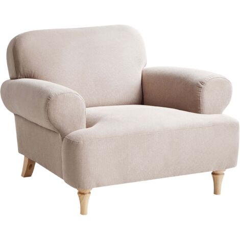 Fauteuil Rétro avec Accoudoirs Roulés Pieds en Bois Assise Épaisse en Polyester Tapissé Taupe Kiberg (1/5)