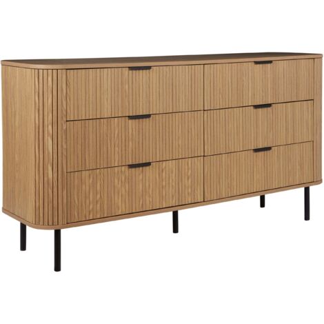 Commode Retro MDF 6 tiroirs Pieds Métalliques Bois Clair Bradley