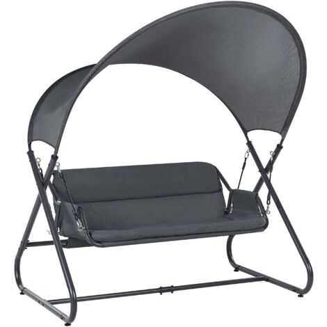 Balançoire de Jardin Moderne Siège en Polyester avec Auvent en Maille Cadre en Acier Gris Foncé Solagna (1/5)