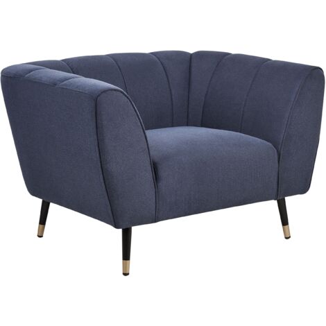 Fauteuil Bas Moderne Assise Large et Profonde et Dossier Bas Rembourré en Tissu Bleu Foncé Orsta (1/5)