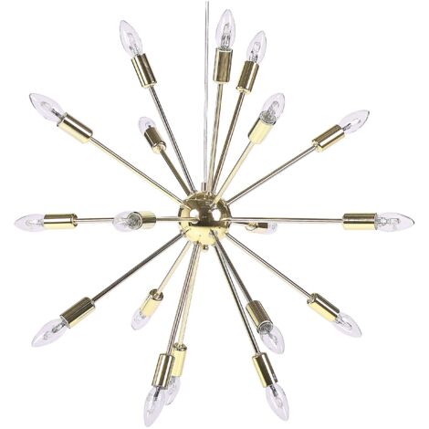 Lustre Design Lampe Suspension En Acier Doré pour 18 Ampoules E14 Max. 40W Décorative et Tendance pour Salon au Style Glamour Moderne Beliani