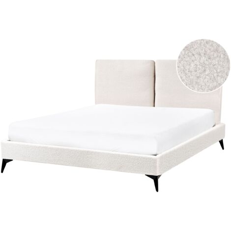 Lit Double Moderne en Bouclé Rembourré 140 x 200 cm Base à Lattes Blanc Cassé Melle (1/5)