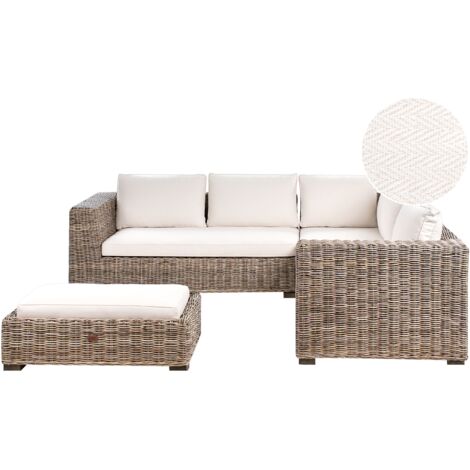 Canapé d'Angle de Jardin avec Coussins et Table Basse Tressé en Rotin Naturel Gris Rinella (1/5)