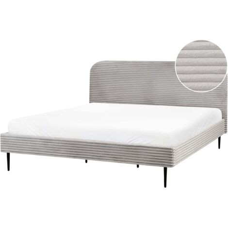 Lit Double en Velours Côtelé 180 x 200 cm Rebords Larges Tapissé Gris Clair Flayat (1/5)