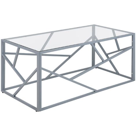 Beliani – Table basse rectangulaire en verre et métal argenté – Dimensions 100x50x45 cm – Style moderne – Facile à entretenir et durable (1/5)