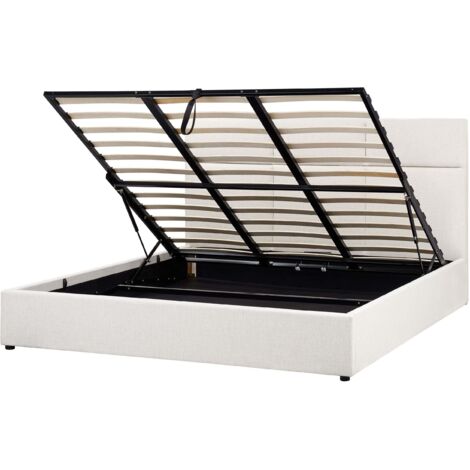 Lit Double avec Rangement et Tête de Lit Mobilier de Chambre 180 x 200 cm Polyester Tissu Blanc Cassé Lagord (1/5)