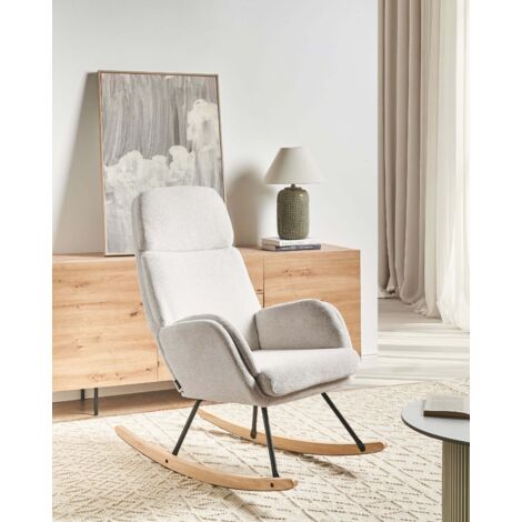Fauteuil à Bascule Moderne Beliani - Tissu Taupe, Pieds Métal Et Bois, Accoudoirs, Charge 120 Kg - 11