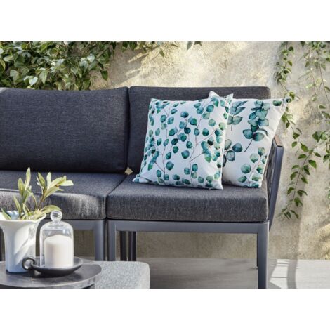Lot De 2 Coussins De Chaise D'extérieur 45x45 Cm - Imperméable Et Anti-UV - Mousse 7 Cm - Avec Sangles De Fixation - Gris Foncé