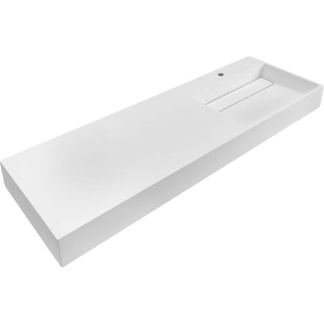 Vasque Suspendue Classique en Fonte Minérale 150 x 48 cm Rectangulaire Finition Mate Blanc Cusco (1/5)