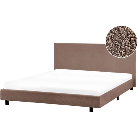 Lit Double Moderne avec Sommier à Lattes 180 x 200 cm Cadre de Lit Tapissé Bouclé Marron Albi (1/5)