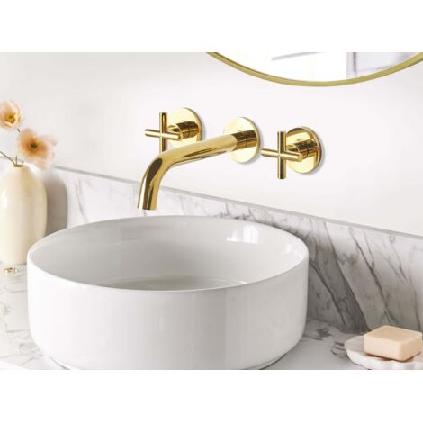 ROBINET DE LAVABO MURAL EN LAITON DORE COLLECTION SCAMANDRE | Leroy Merlin