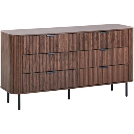 Commode Rétro en MDF 6 Tiroirs Pieds en Métal Marron Foncé Bradley