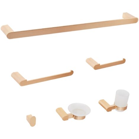 Ensemble de Quincaillerie de Salle de Bain Minimaliste 6 Pièces en Aluminium avec Verre et Porte-Savon Accessoires Doré Paracas (1/5)