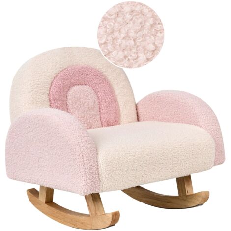 Fauteuil à Bascule Pour Enfant En Tissu Bouclé Avec Pieds En Bois - Couleur Beige Clair - 10