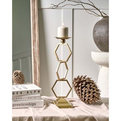 Bougeoir Traditionnel pour Bougie Cylindrique en Métal Doré Ardee