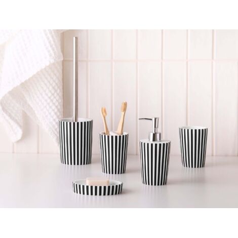 Ensemble d'accessoires de Salle de Bain 5 Pièces en Acrylique Distributeur de Savon Porte Brosse à Dents Porte-Savon 2 Gobelets à Dent Décoration pour Maison Hôtel Blanc